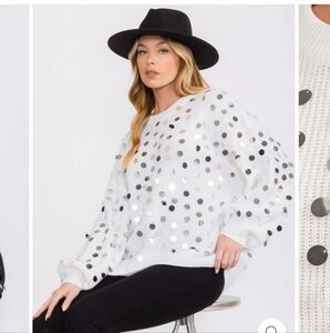 #48 WOMEN'S LONG SLEEVES PULLOVER KNIT SEQUINS SWEATER